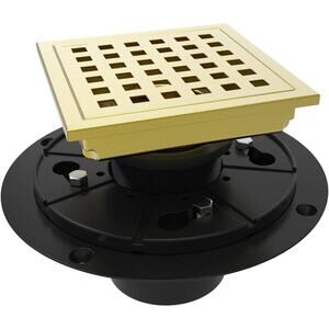 WEBANG 4 Inch Square Shower Floor Drain with Flange, Brushed Gold Brass
